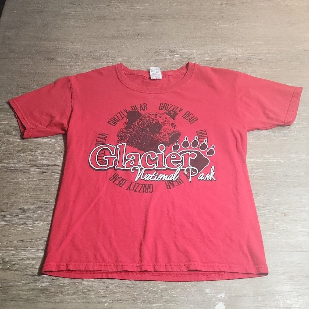 Kids Glacier National Park Grizzly Bear Red T-Shirt